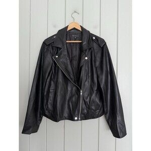 Inc International Concepts Women's Faux Leather Moto Jacket XL Cropped